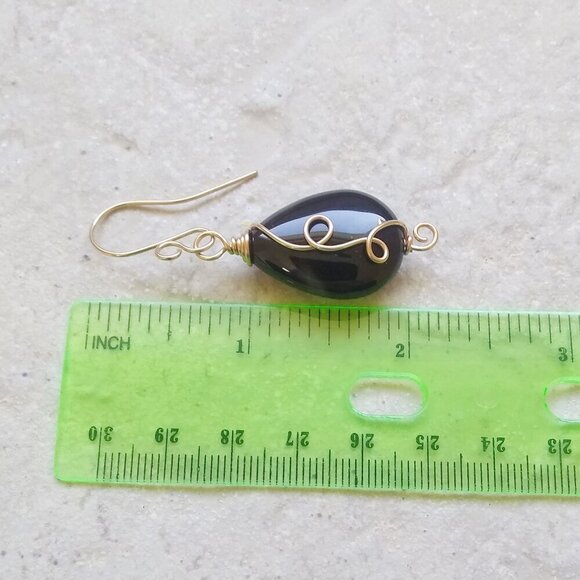 Black Agate ~ Grounding Balance Strength ~ Huge Wire Wrapped Teardrop Earrings - Picture 5 of 8